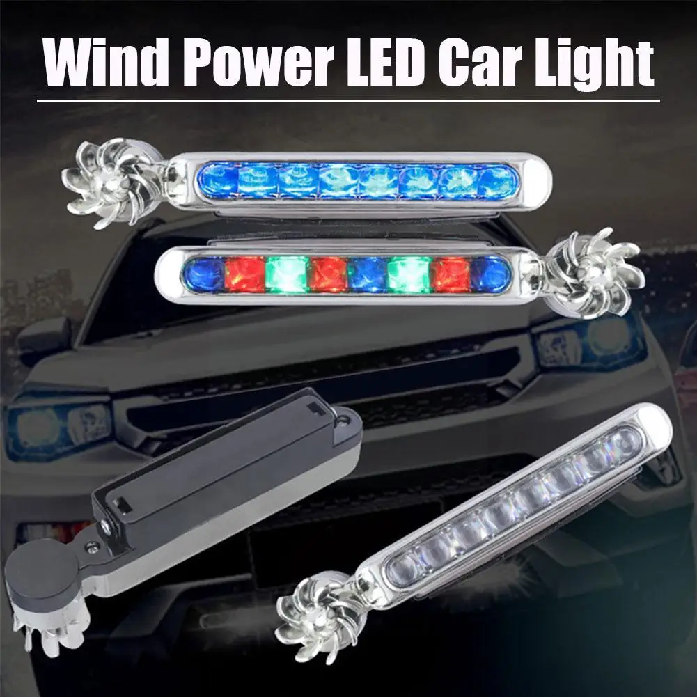 Wind Power LED Car Light Car LED DayTime Lighting Headlight White Blue Light Wind Powered 8 LED Rotation Fan Led Lights For S8P5