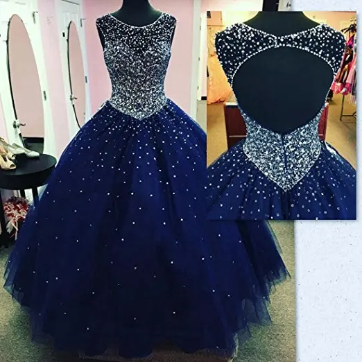 

ANGELSBRIDEP Sexy Quinceanera Dresses For 15 Party Nude Back Bling Crystal Beads Tulle Sweet 16 Ball Gowns Debutante Party Dress