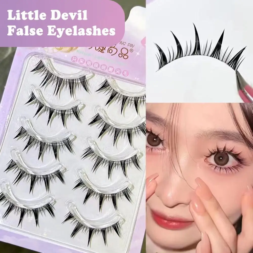 5 paia 3D Full Strip Little Devil Ciglia finte Occhi grandi Spesse Curling Manga Ciglia Clear Band Fairy Women