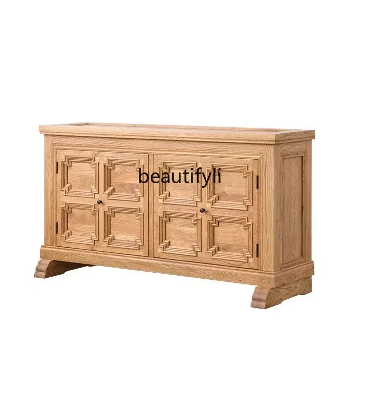 TTT American rural light luxury retro old oak dining side cabinet three door side cabinet log TV cabinet