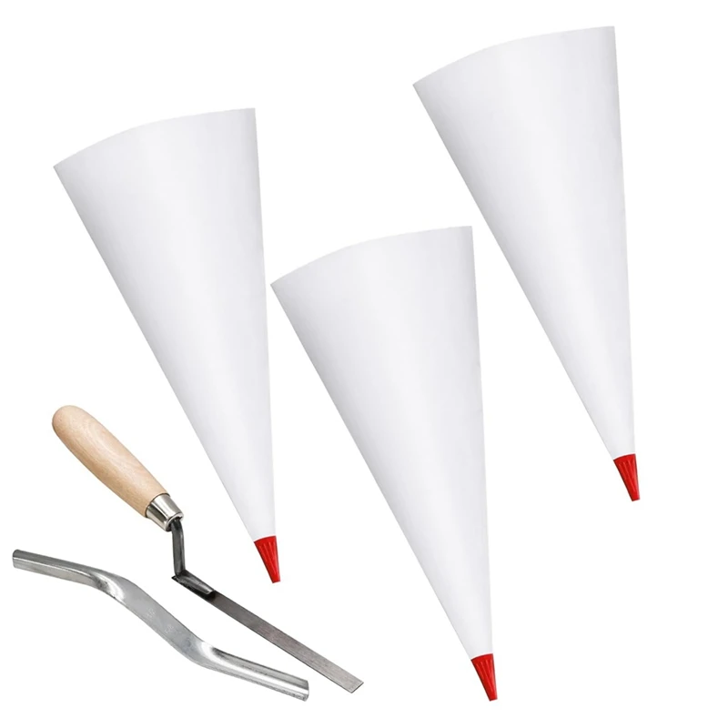 AT69 -3 Pack Tile Grout Masonry Mortar Bag & Brick Jointer & Tuck-Pointers, Heavy Duty Piping Bags Grout Sealer Bag, Red