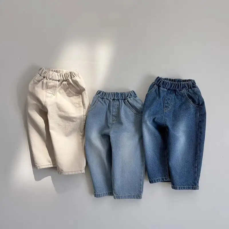 

2026 Spring New Children Denim Trousers Solid Kids Casual Pants Boys Fashion Loose Jeans Girls Casual Pants Toddler Clothes