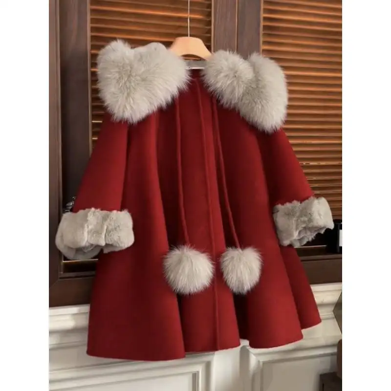 

Children Girls Cotton-padded Overcoat Faux Fur Hooded 1-10Y Kids Boys Fluffy Parkas Thicken Warm Red Soft Little Boys Outerwear