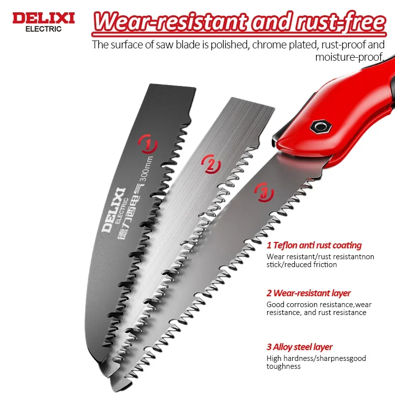 DELIXI ELECTRIC Tree Saw Household Small Hand-held Woodworking Wood Fast Folding Outdoor Logging Hand Saw(250mm/350mm)