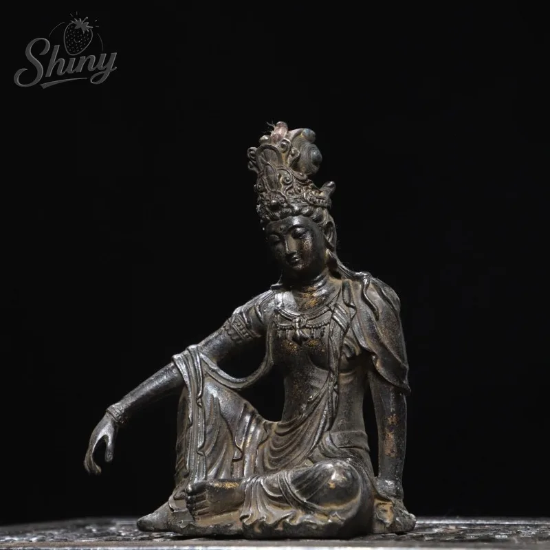 19cm Rare Antique Avalokitesvara Statue Buddhist Buddha Sculpture Meditation Offering Buddhist Niche Home Furnishings Decoration