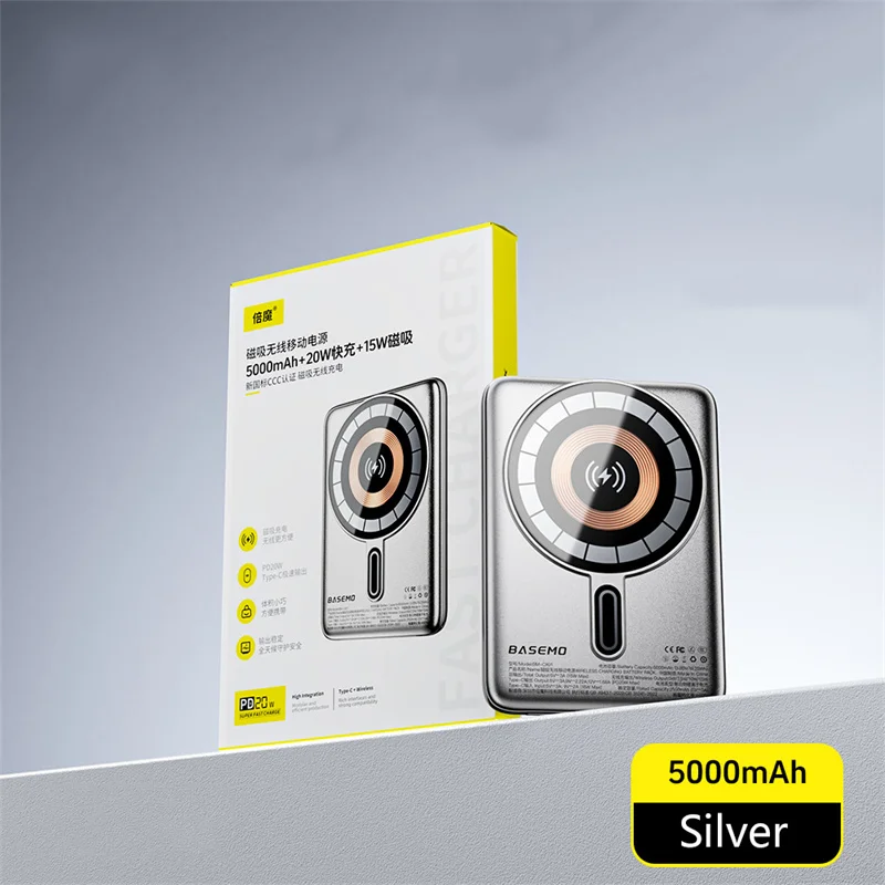 PD20W 磁気モバイルバッテリー 5000mAh 薄型 ポータブル ワイヤレス急速充電 パワーバンク MagSafe対応 iPhone 16 Samsung Huawei Xiaomi用