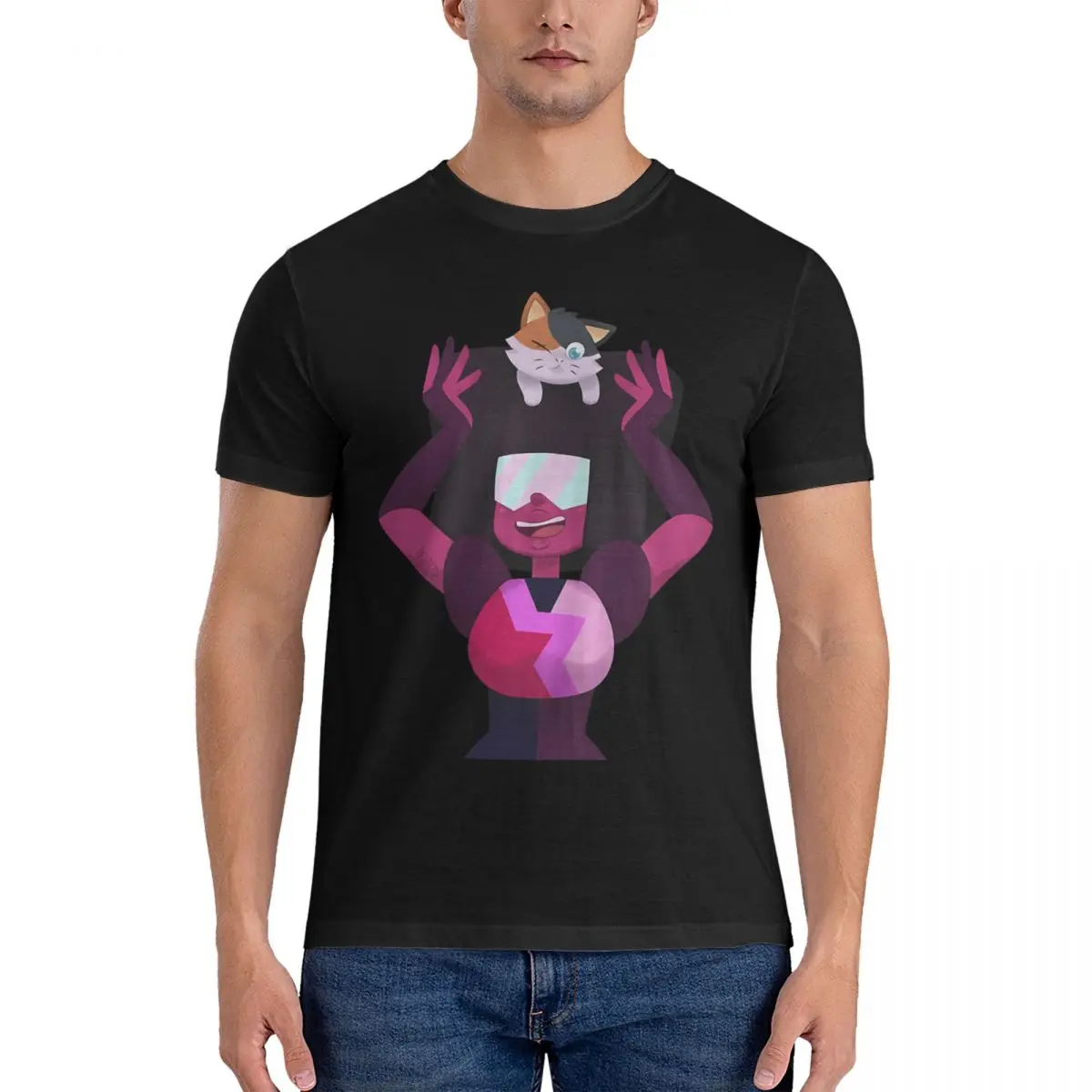 Novelty Garnet The Cat Mom T-Shirt for Men O Neck Pure Cotton T Shirts Steven Universe Short Sleeve Tees Summer Tops