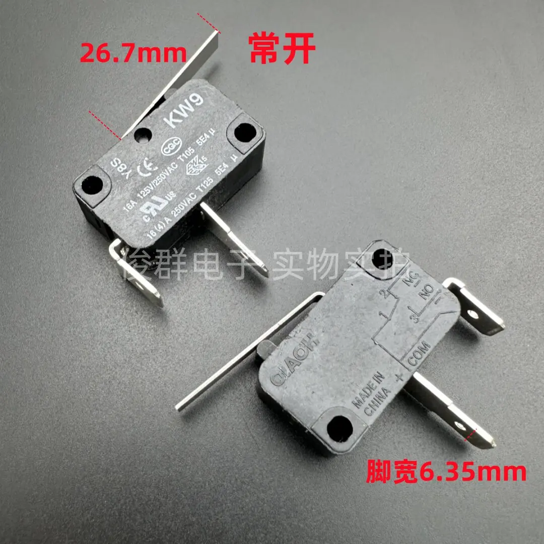 10pcs/ KW9 large micro switch 2-pin normally open with handle travel limit reset button high current 16A