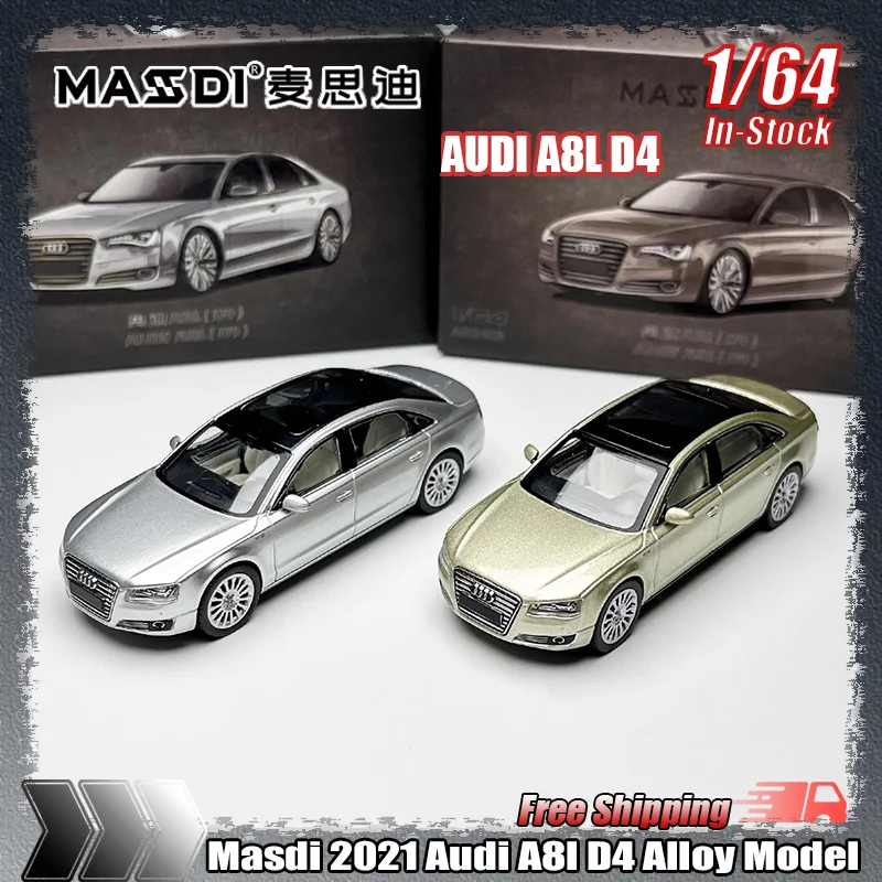 New Masdi 1:64 Audi A8l D4 2021 Simulation Alloy Miniature Diecasting Car Model Customized Toy Play Vehicle Collectible Ornament