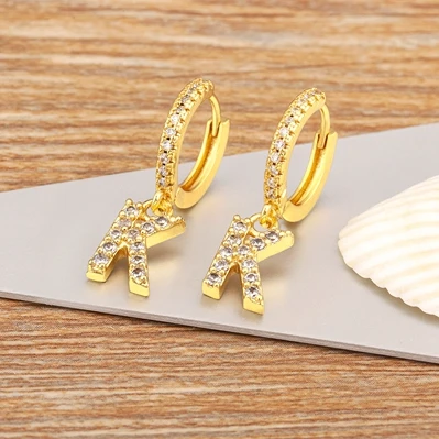 Mini Initial A-Z Letters Gold Color Hoop Earrings