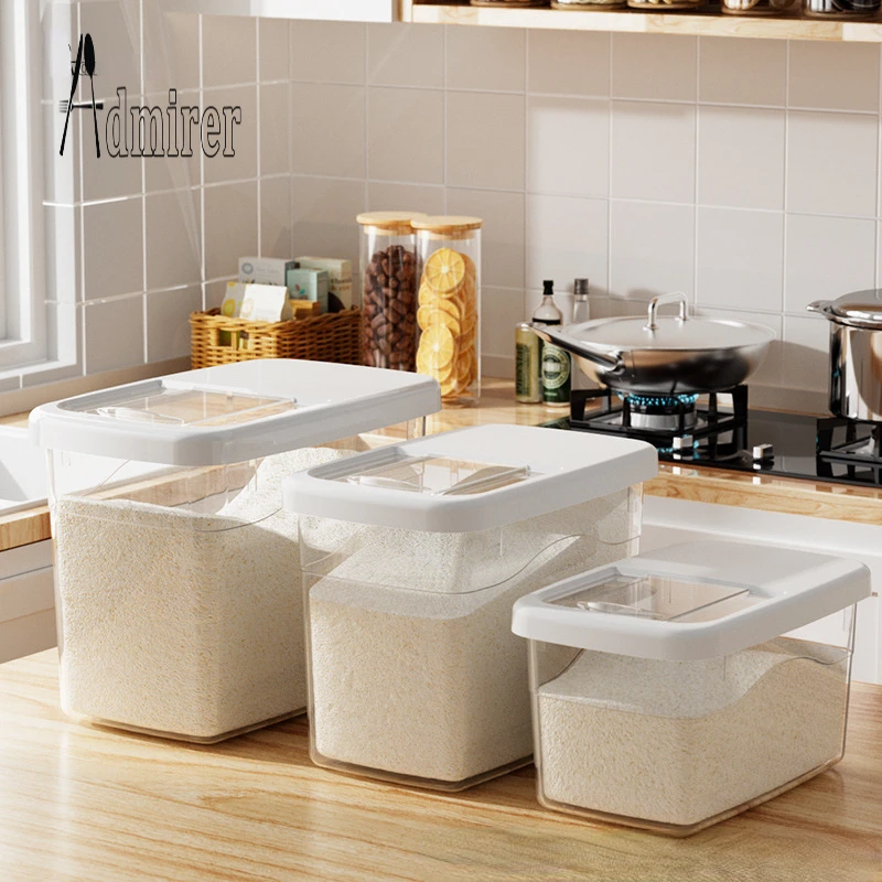 Kitchen Rice Storage Box Large Grain Metering Dispenser With Lid Insect Proof Dry Food Container Household Cereal Bucket Corn