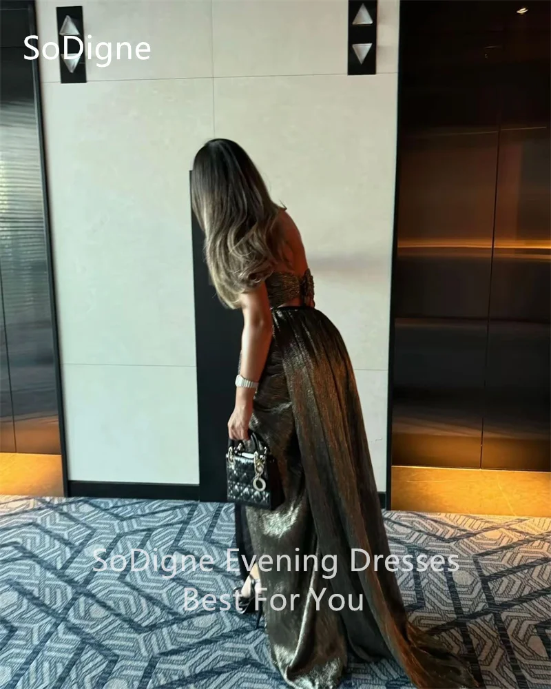 SoDigne Shining Green Evening Dresses Mermaid Long train Floor-Length Party Dress Strapless Pleat Prom Gowns 2025 Customized image 2