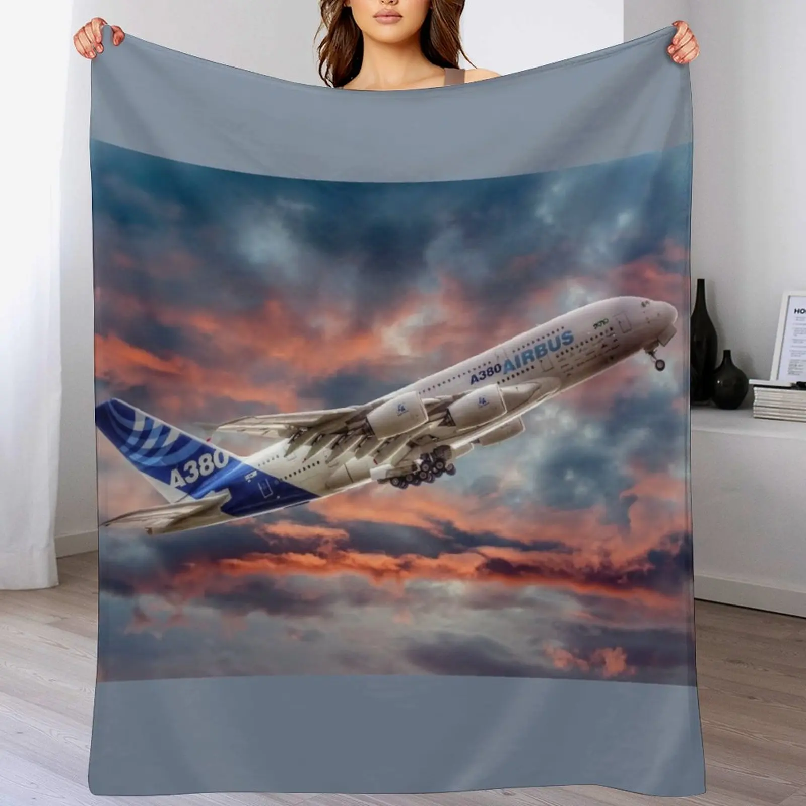 

Airbus A380 - Sunset Throw Blanket Large decorative wednesday funny gift Blankets