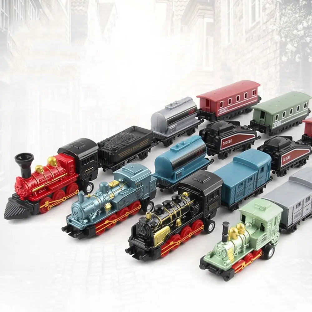 Diecast 1:60 Retro Steam Train Model Pull-back Miniature Pull Back Model Train Alloy Headstock Inertia Simulation Train Toy