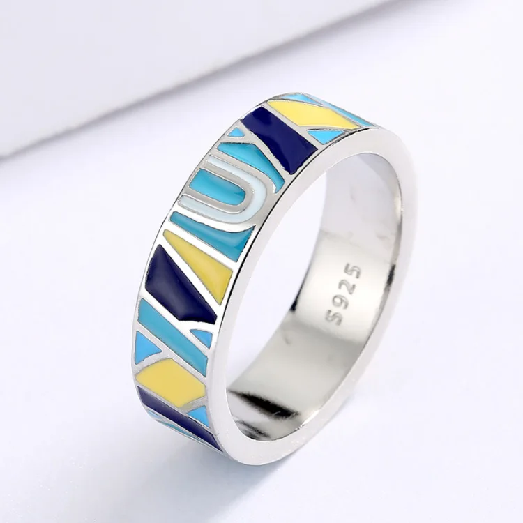 Women\'s Vintage Classic Ring Irregular Coloured Letters Graffiti Enamel Ring Fashion Everyday Casual Hand Decoration 925 Stamp