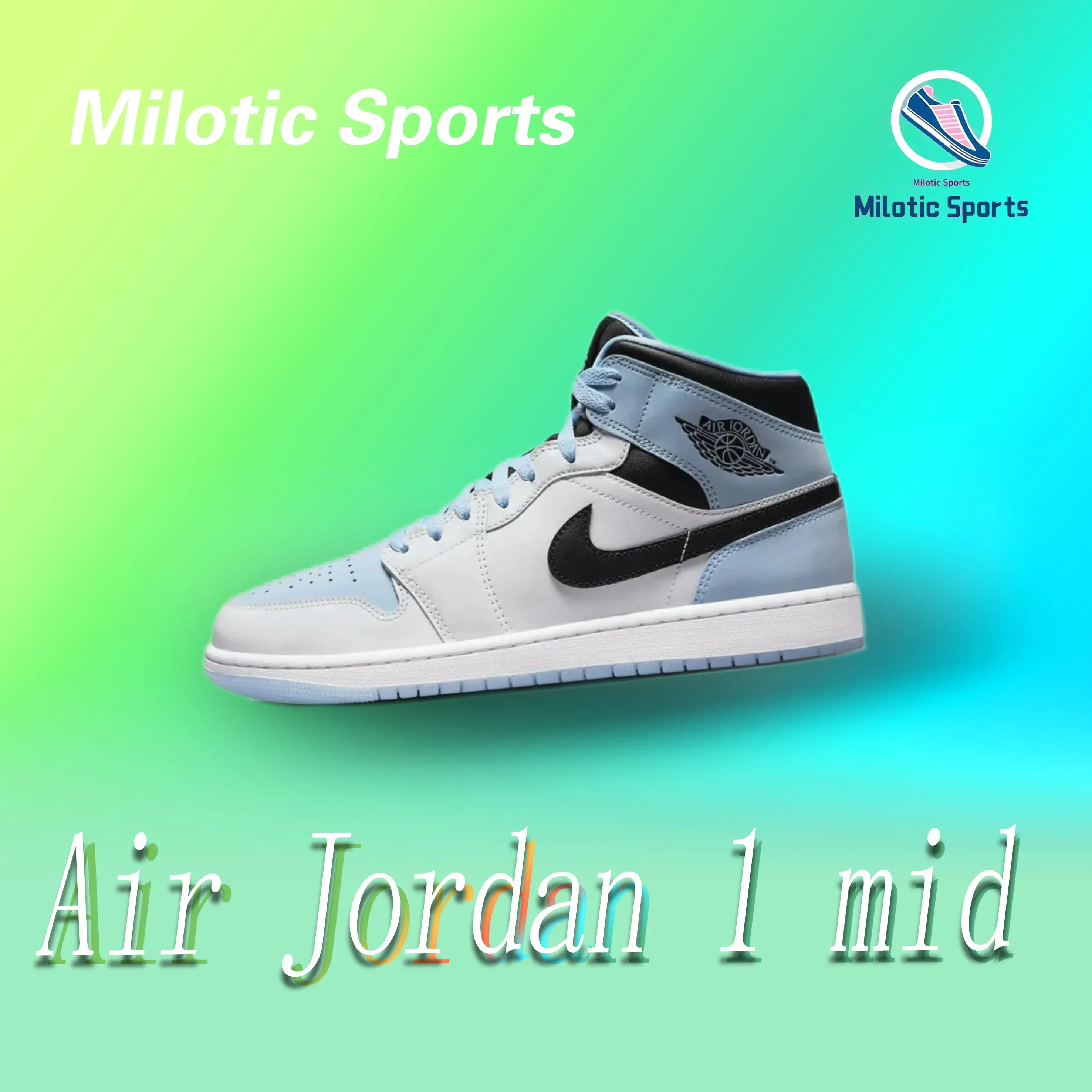 Jordan Air Jordan 1 Mid Athletic Comfort Trend Mid Top Retro Board Shoes Azul Blanco