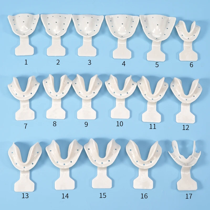 17Pcs Dental Impression Trays Set Edentulous Jaws Holder Autoclavable Complete Lab Teeth Dentist Tools