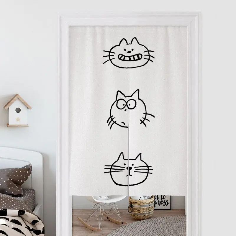 Minimalist Cat Sketched Fabric Door Curtain Nordic Funny Half Curtain No Punching for Home Decor Door Curtain Home Decoration