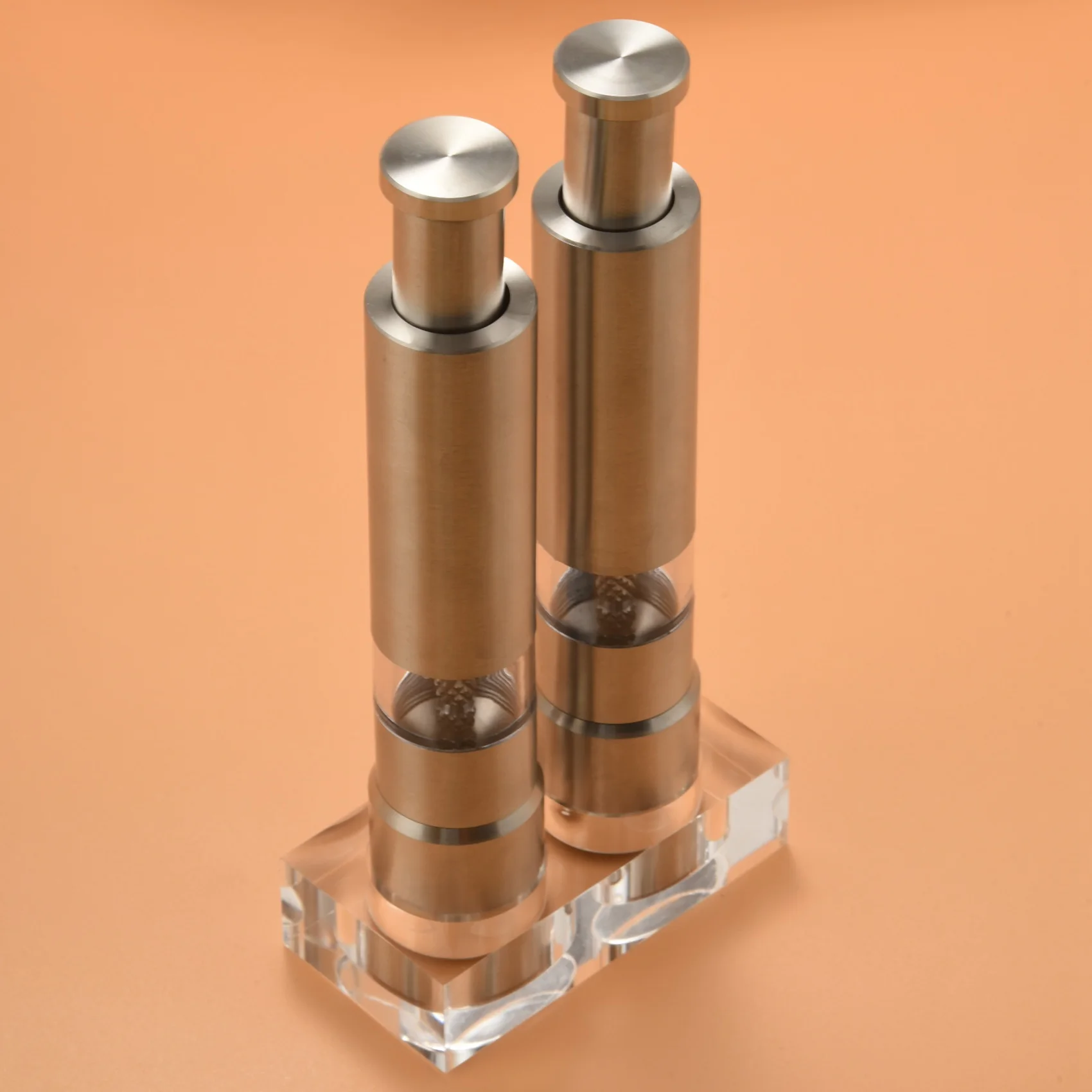 A68P-Salt And Pepper Grinder Set Of 2, Pepper Mill Stainless Steel Salt Shaker Push-Button Manual Glass Salt And Pepper Set