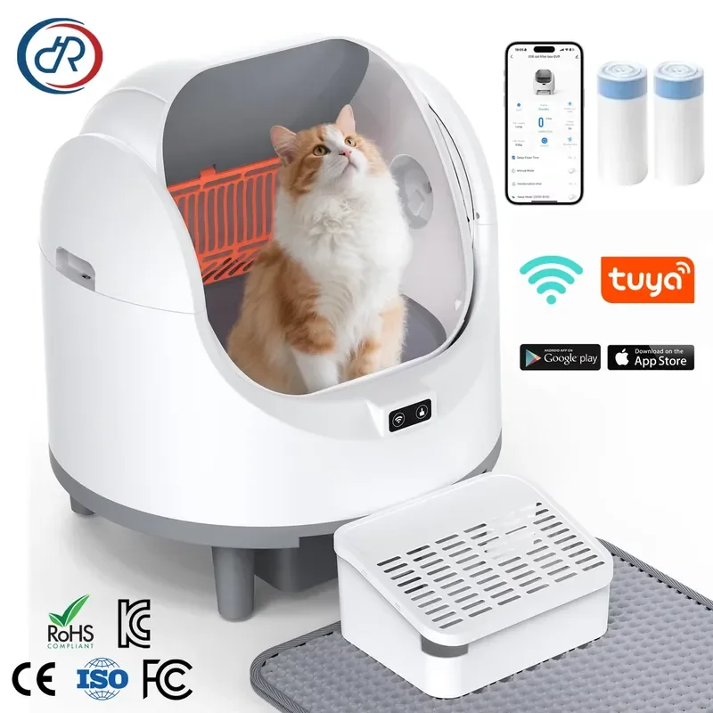 Self Cleaning Box App Control Automatic Cat Box with Dual Safety Sensors Open Top Design Includes Scent