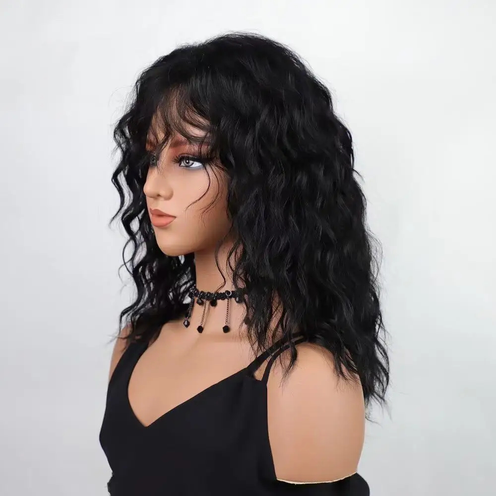 Air bangs, casual style with flowing curly hair, wig for mom, can also be worn by middle-aged people