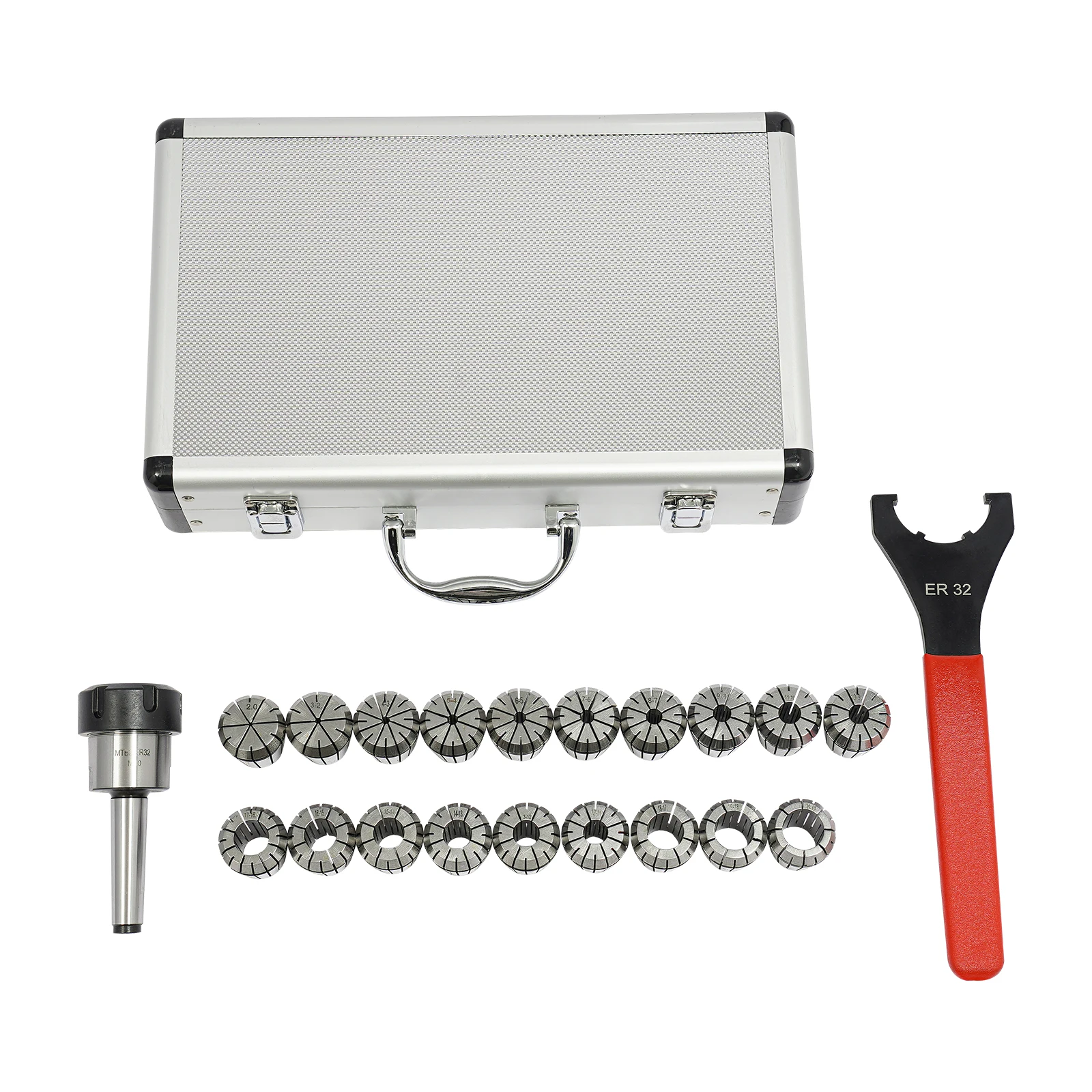 

19 шт. пружинные цанги 40CR, набор пружинных цанг, гаечный ключ MTB2-ER32, пружинный цанговый патрон 2-20 мм, коробка для переноски из пружинной стали 0,015 мм Preci