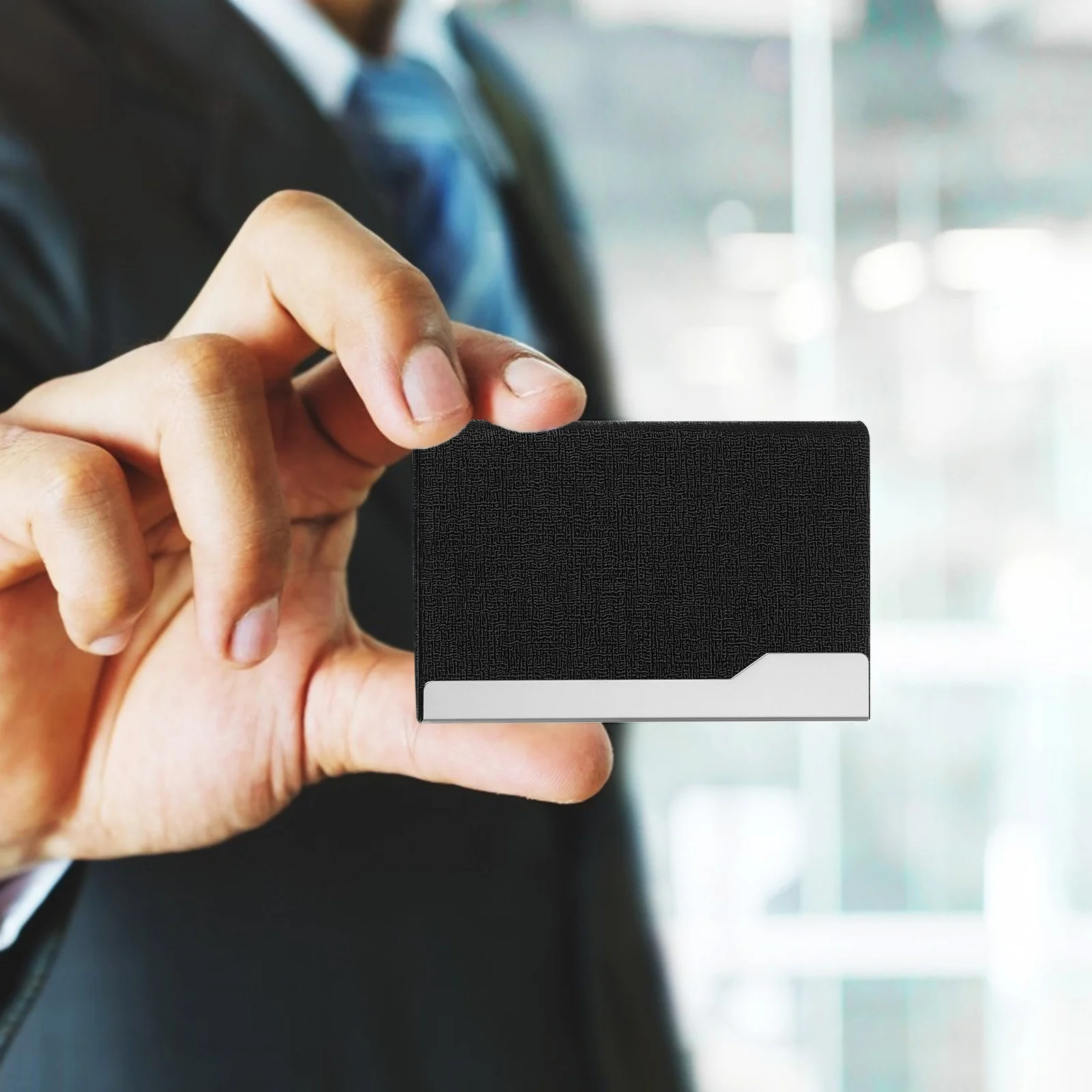 

Business Cards Holder PU Material Portable Lightweight Name Cards Organizer Card Storage Box Professional Office