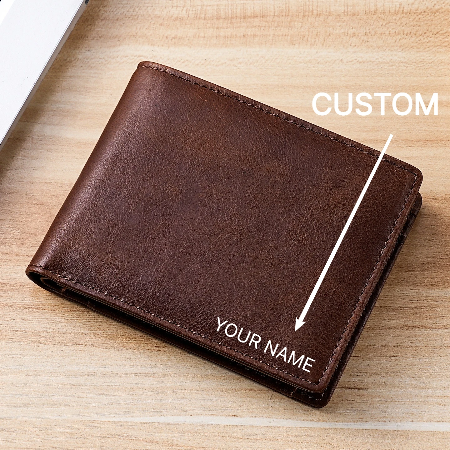RFID Blocking Men's Leather Wallet – Top Grain Oil Wax Leather Card Holder with Coin Pocket, Personalized Gift