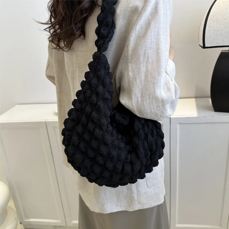 Cloud Ruched Crossbody Bags, Aesthetic Nylon Shoulder Bag,Fashion Bubble Ruched Hobo Bag