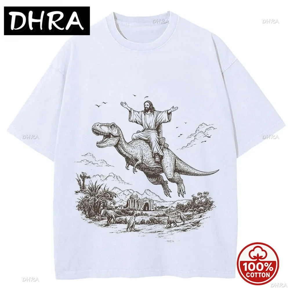 

Illustration Cartoon Dinosaur Print Fashion T-Shirt Women's Unisex Distressed Vintage Tee Student Fashion Design Vacation Top