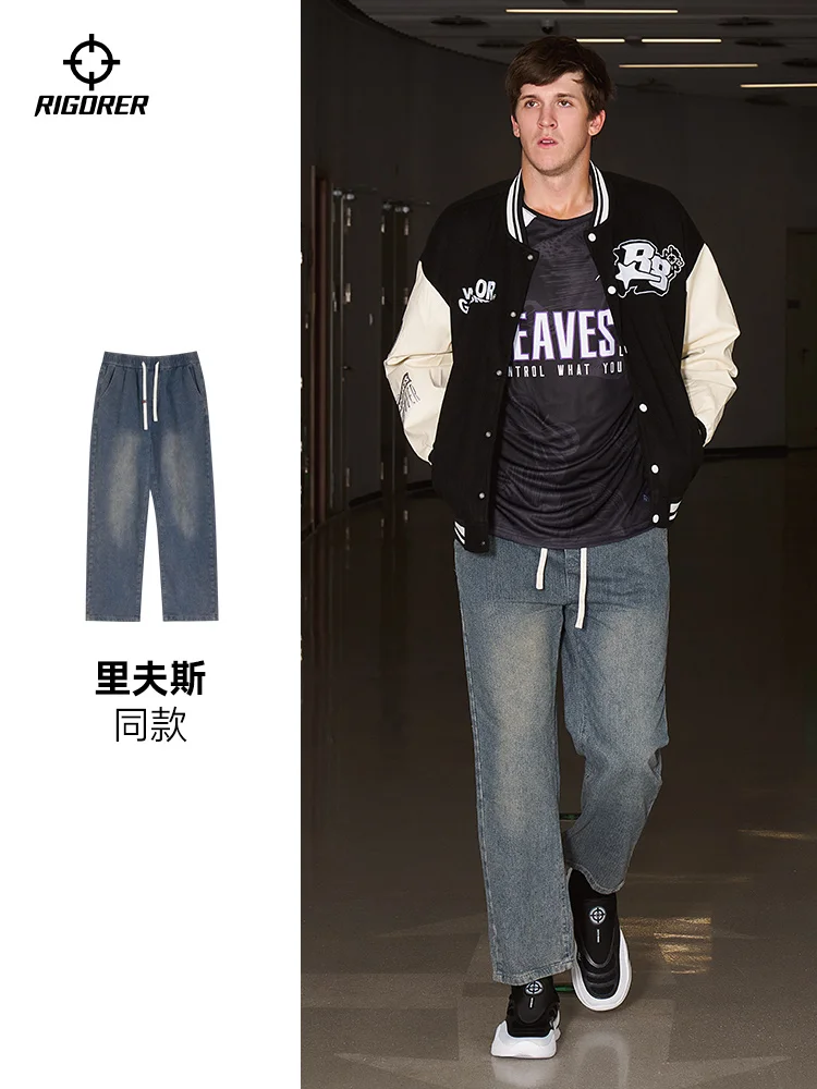 

Rigorer эластичные свободные прямые джинсы мужские облегающие спортивные брюки свободные широкие брюки больших размеров повседневные брюки джинсовые брюки мужские