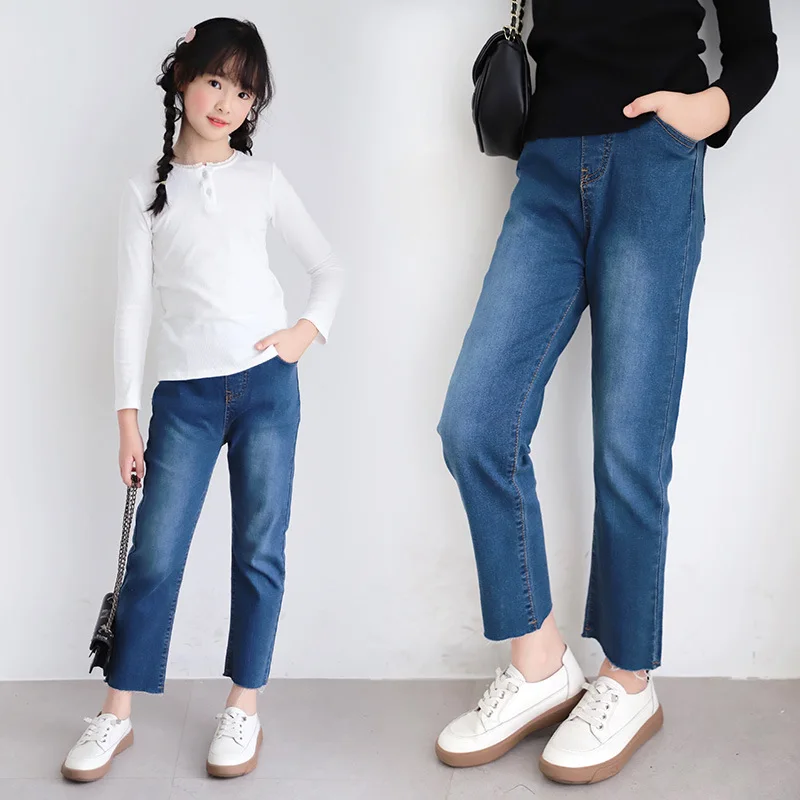 

Korea Spring Autumn Junior Girl Jeans Elementary Girl Comfortable Trousers Sports Pants School Girl Classic Straight Denim Pants