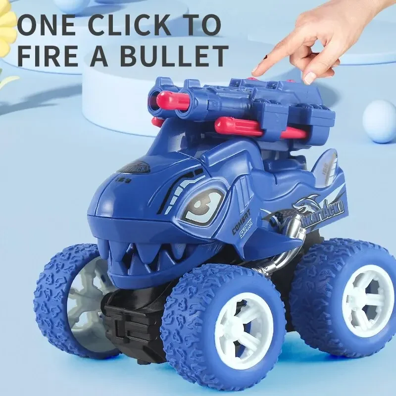 Carro do brinquedo do tubarão dos desenhos animados para crianças, ejeção inercial, balístico duplo, resistente a impactos, carro do bebê, 1 PC