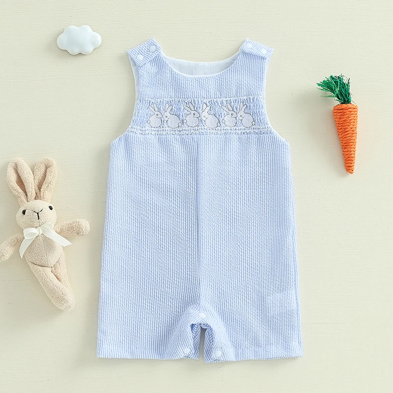 FOCUSNORM 0-18M Lovely Baby Boys Girls Easter Romper Sleeveless Bunny Embroidery Loose Jumpsuit Newborn Playsuit