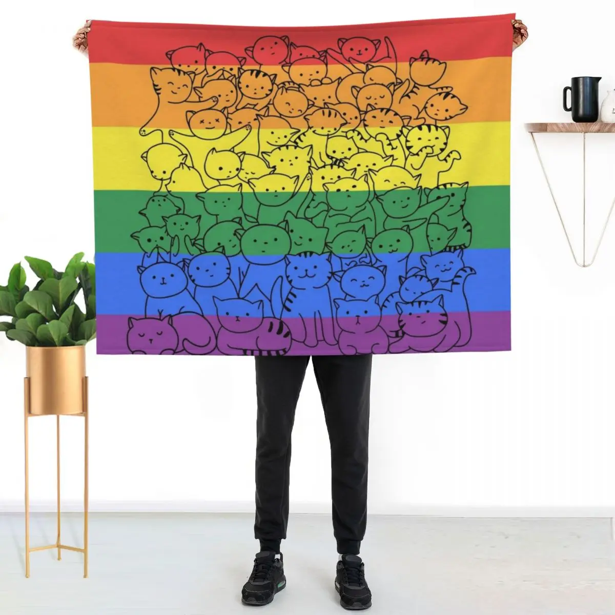 

Rainbow Gay Cat Pride Flag Throw Blanket Ultra Soft Flannel Fleece Blanket for All Seasons