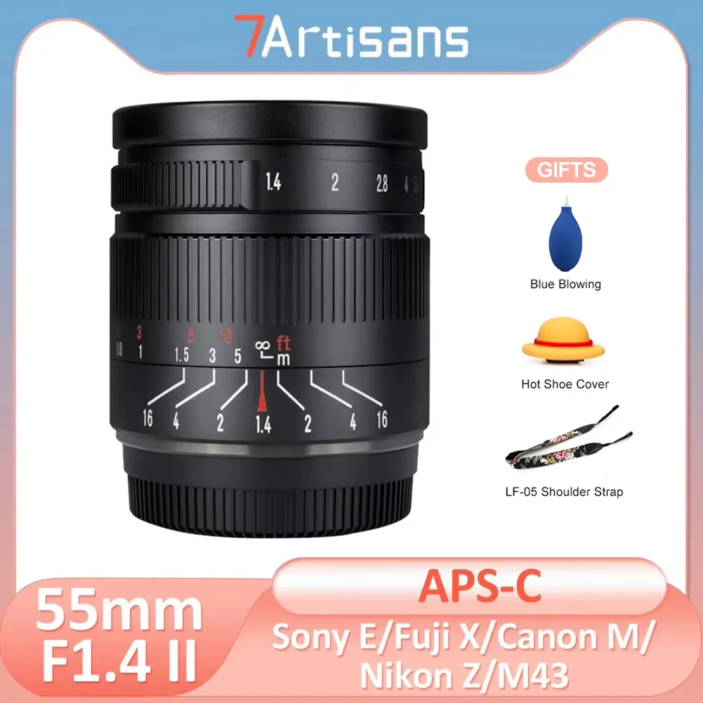 7artisans 55mm F1.4 II APS-C Manual Fixed Large Aperture Lens for Sony E Fuji X M43 Canon EOS M Nikon Z A6400 A7C Xt30 Z6 Z7 M50