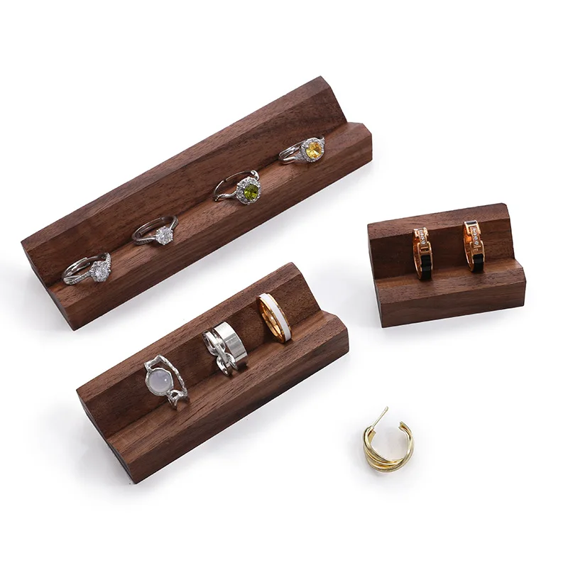 

1pc Vintage Walnut Wood V-Groove Ring Display Rack Earrings Fingerrings Storage Base Jewelry Showcase Props Rings Organizer