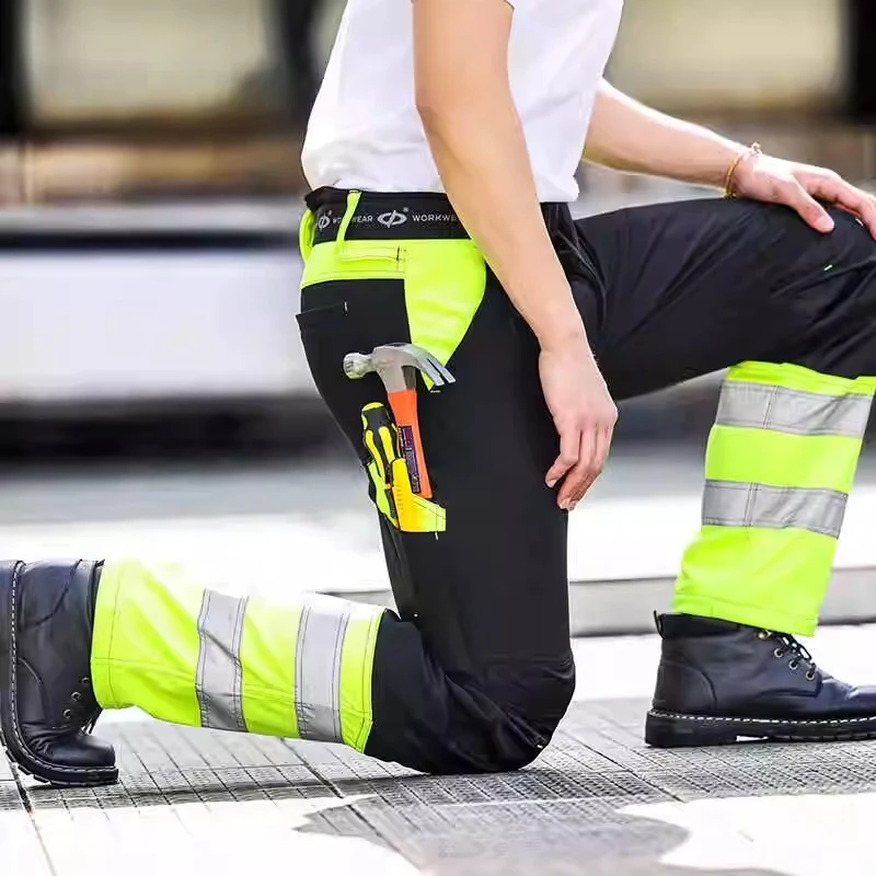 Pantaloni da lavoro di sicurezza invernale da uomo con riflettori pantaloni da lavoro ad alta visibilità da uomo Cargo Multi tasche abbigliamento da