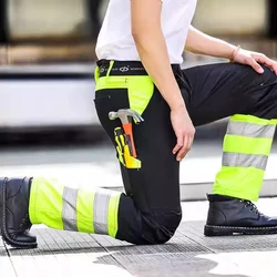 Pantaloni da lavoro di sicurezza invernale da uomo con riflettori pantaloni da lavoro ad alta visibilità da uomo Cargo Multi tasche abbigliamento da uomo ad alta visibilità