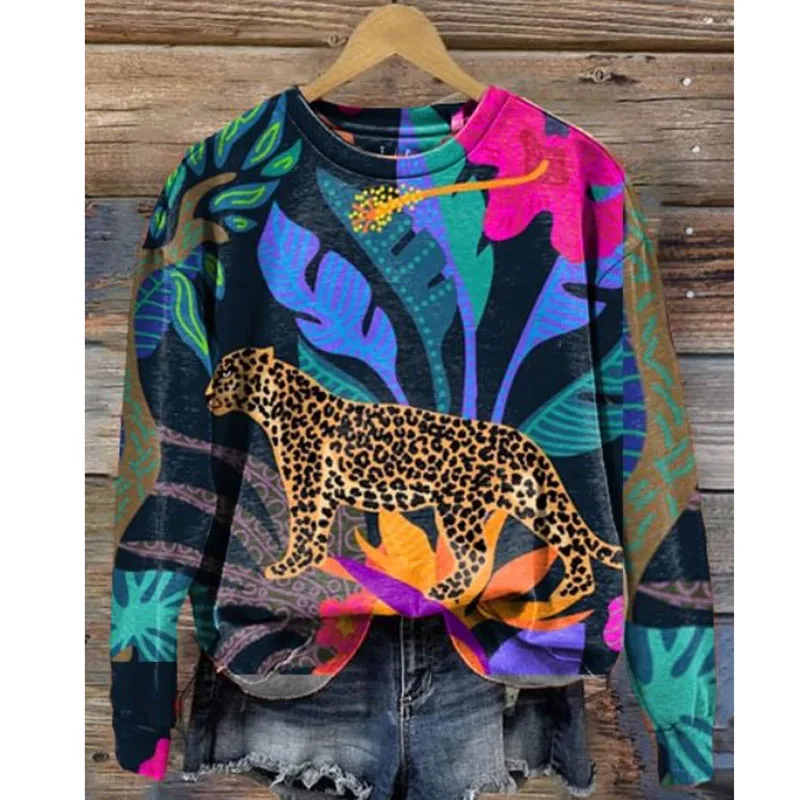 Autumn Leopard 3D Print Long Sleeve Women Fashion Hoodies Streetwear Tops Female Sweatshirts Pullovers Oversized Woman Clothing