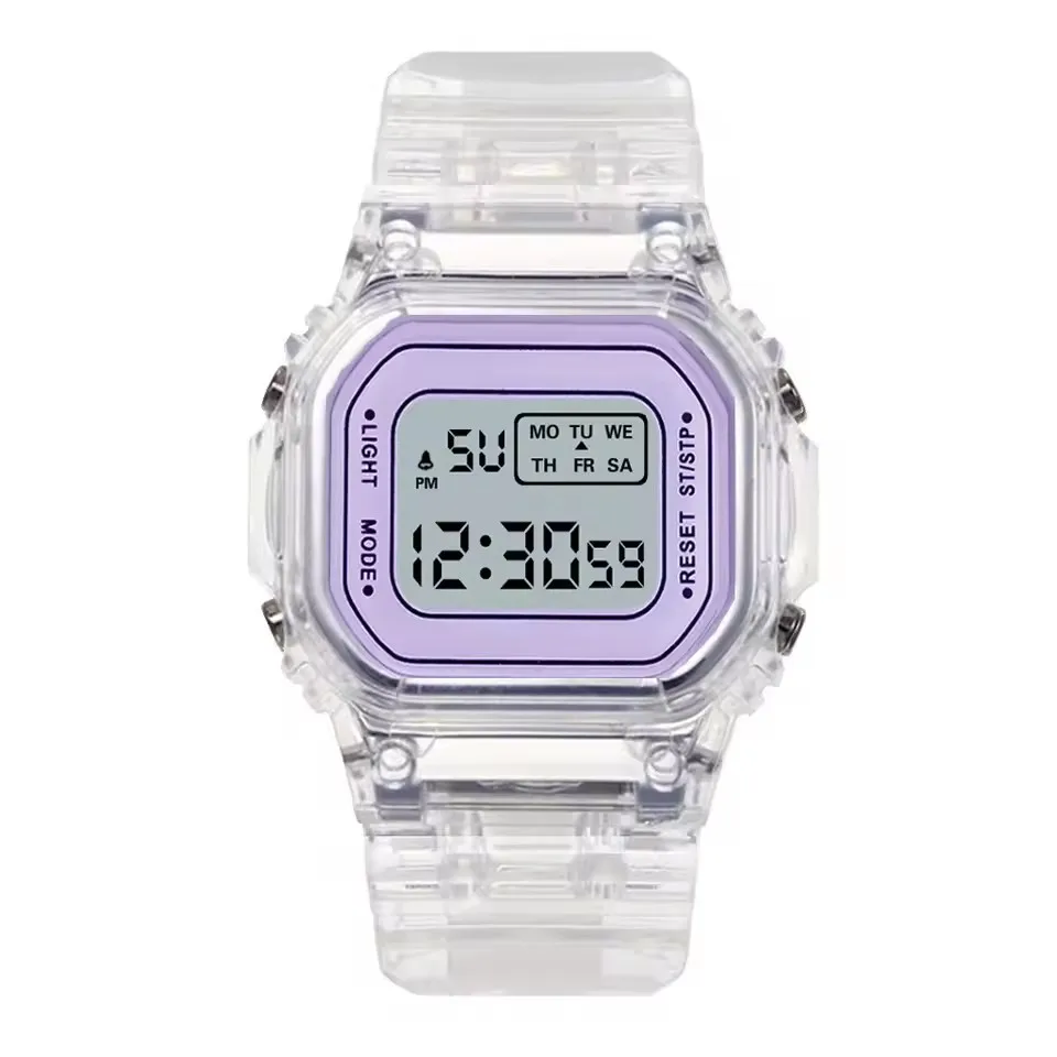 sports transparent small square electronic watch student waterproof led watch