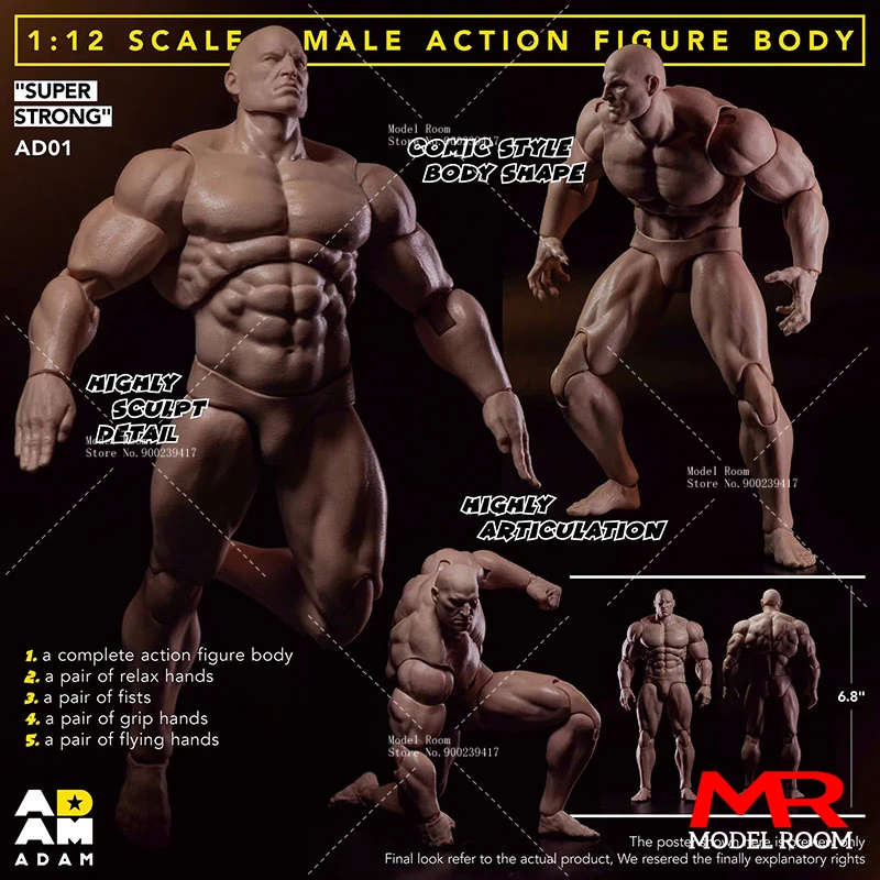 In Stock MUFF TOYS ADAM 1/12 Male Strong Muscle Joint Body 6'' Super Flexible Comic Soldier Action Figure Body Doll