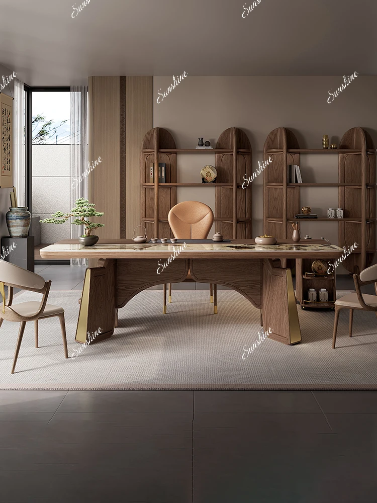 Solid wood, tea table modern new Chinese style, office tea integrated new high-end slate