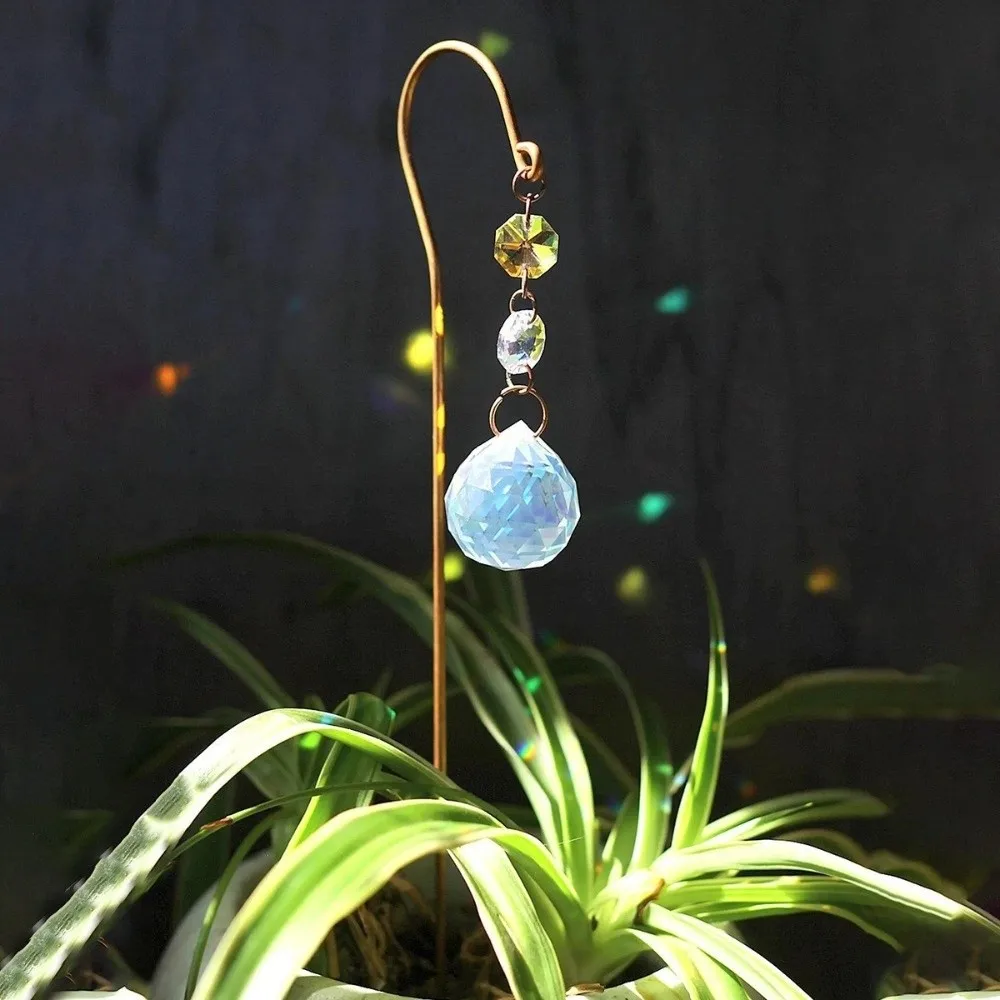 Reflective Crystal Garden Stake Handmade Hanging Crystal Suncatcher Bonsai Creative Exquisite Plant Decoration