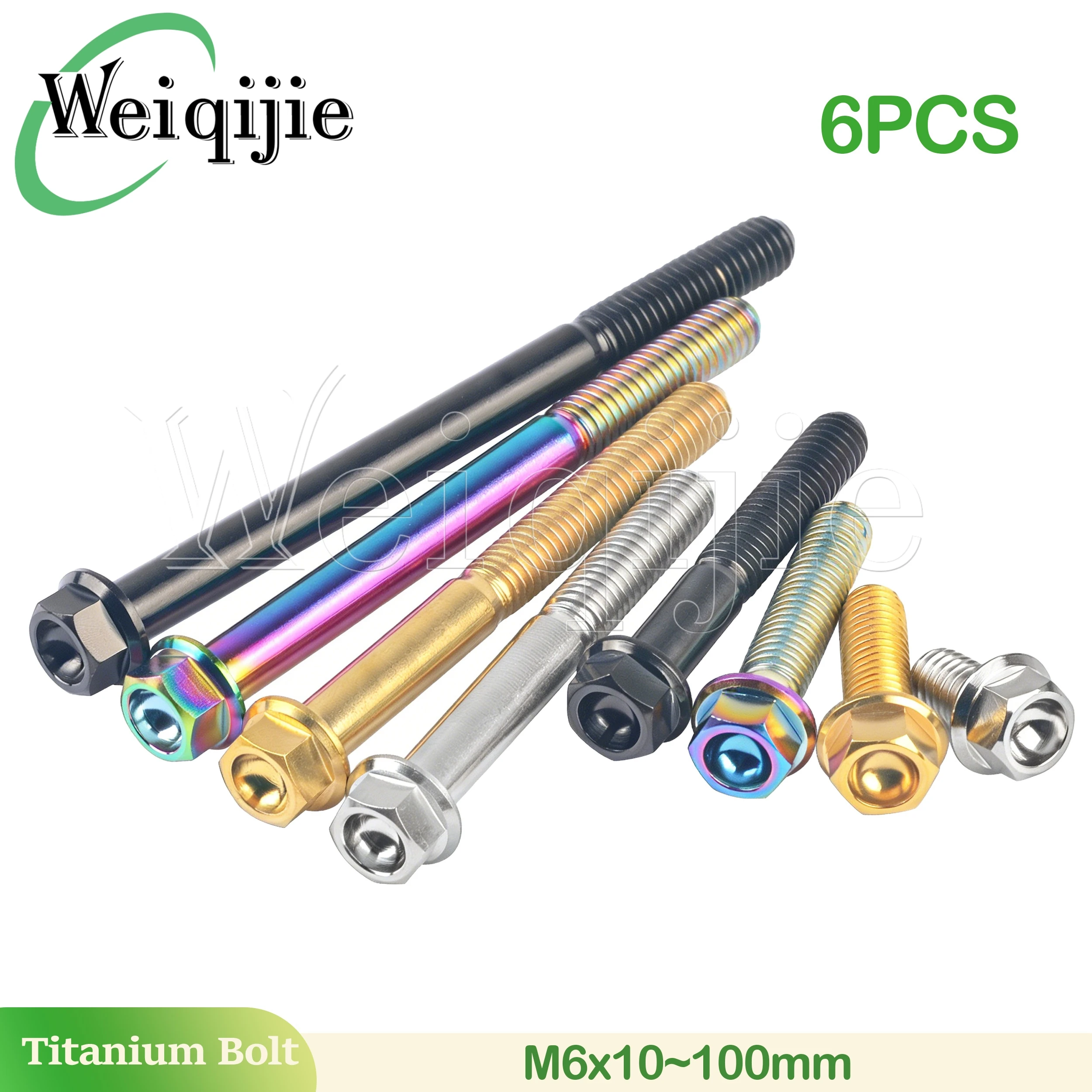 Weiqijie 6PCS Titanium Alloy M6x10~100mm Flange Head Bolts High Quality Precision Made Bolts For Car Modification