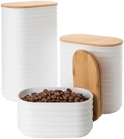 

Набор из 3 герметичных кухонных контейнеров Mixpresso с бамбуковыми крышками – современные банки для хранения кофе, чая и сахара