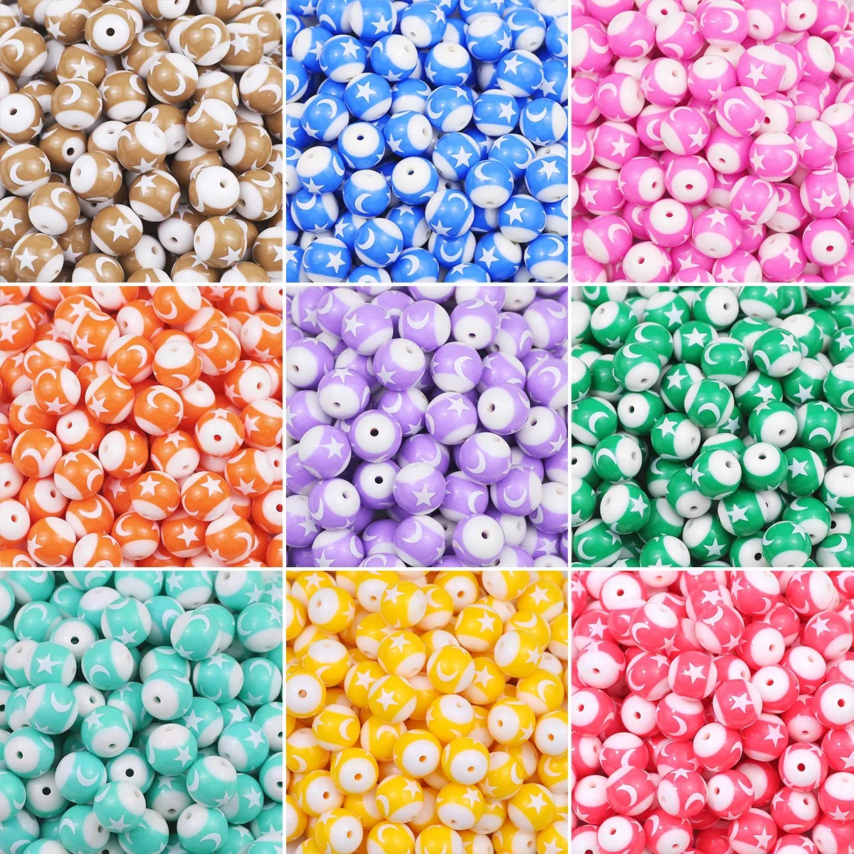 

16mm 5/10Pcs Star and Moon Round Acrylic Beads Loose Spacer Beads Charm for Jewellery Making DIY Bracelet Necklace Accessories