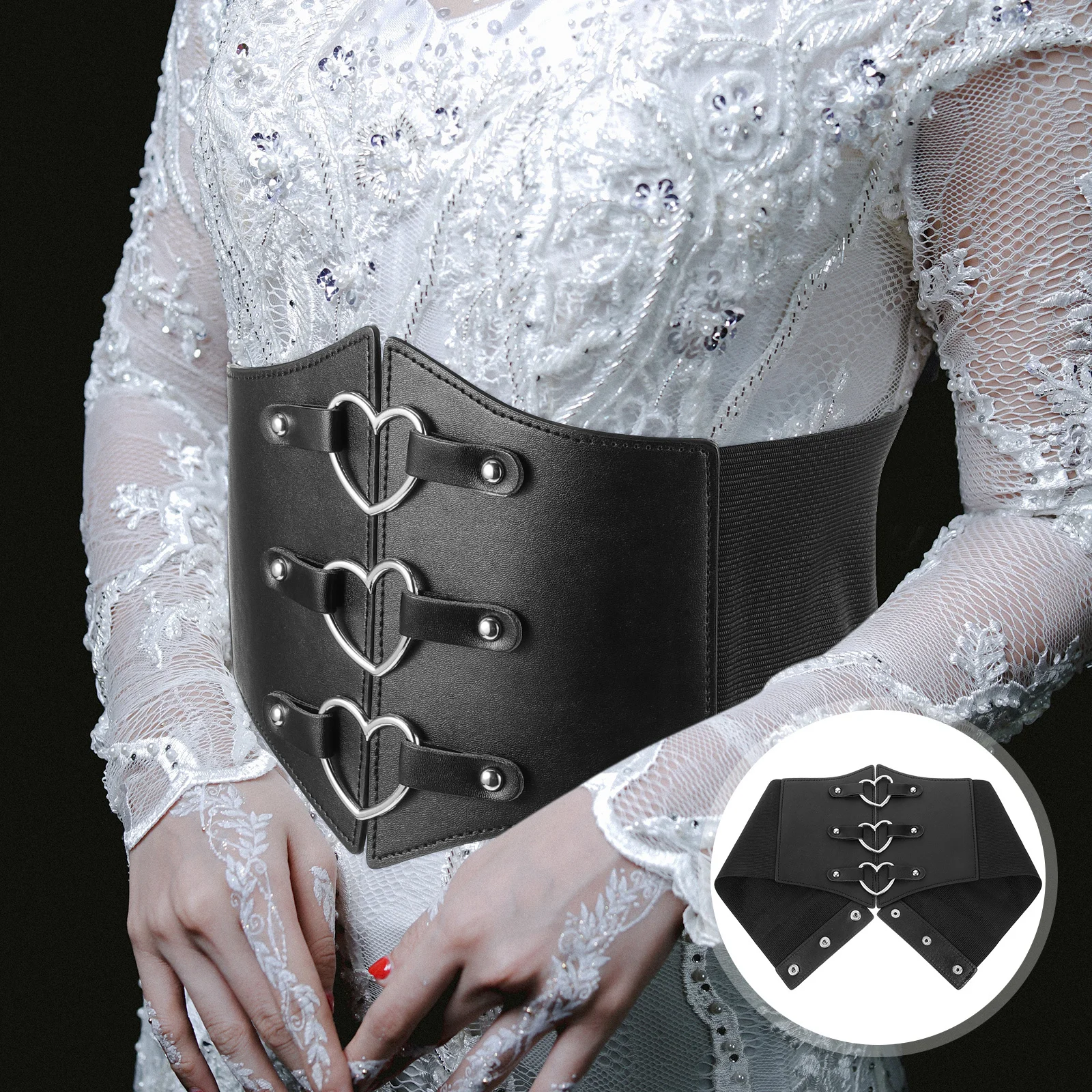 

Vintage Corset Waist Belt Wide Elastic Black Corset Belt Decorative Waistband for Women Casual Dress Halloween Party