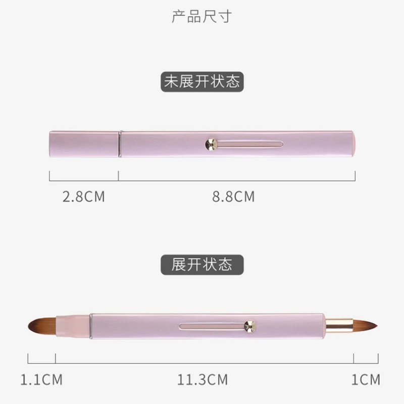 Escova de batom retrátil de duas cabeçadas, escova portátil de nylon com tampa, forro labial, ferramentas especiais de maquiagem