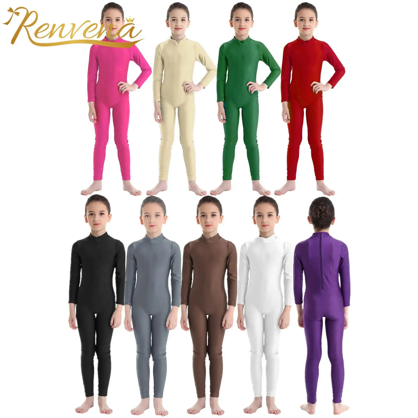 Kids Gymnastics Jumpsuit for Girls Long Sleeve Mock Neck Leotard Ballet Dance Leotards Children's Bodysuit Exercise Costumes